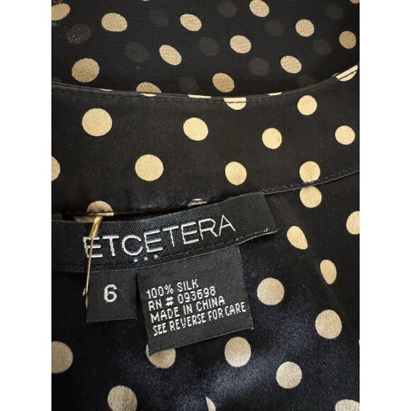 Etcetera Wrap Dress 6 Small Black Gold SILK Polka Dot Flutter Cap Sleeve - Picture 5 of 11